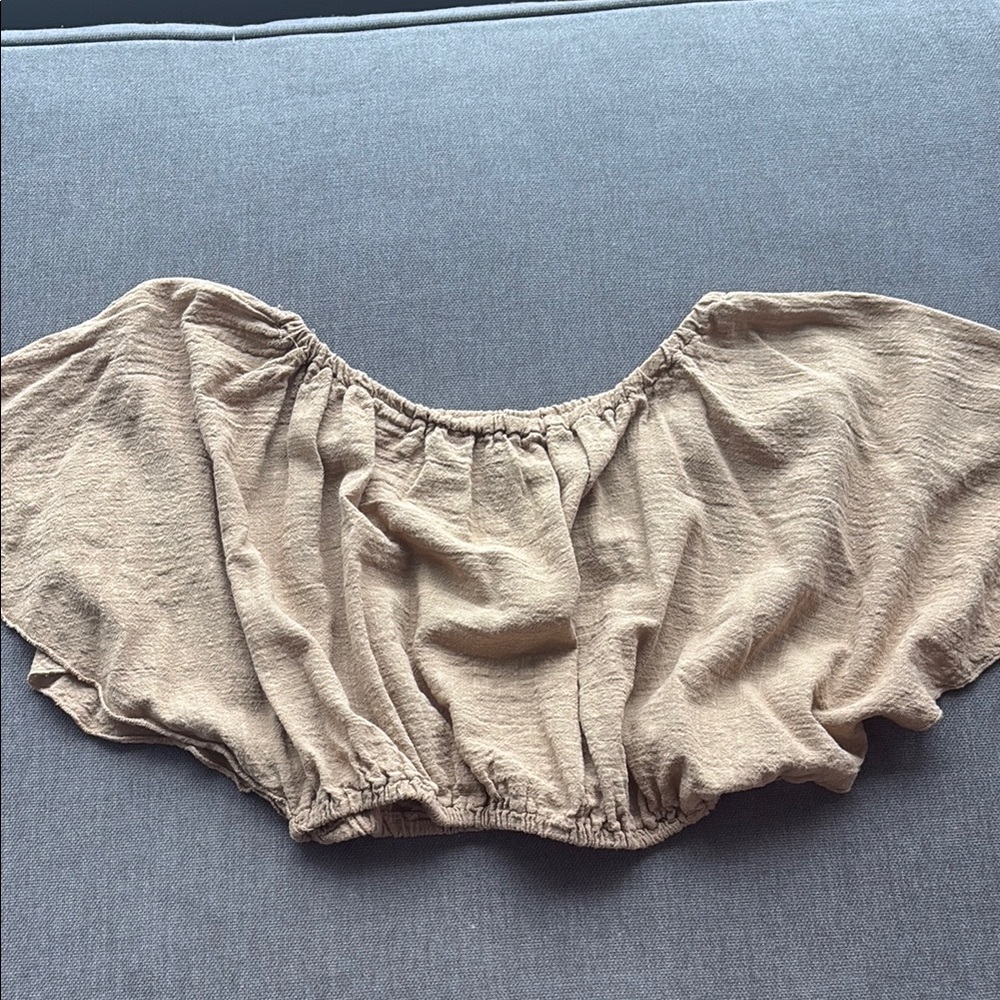 Women’s Crop Top - Neutral Tan Off-Shoulder 100% linen